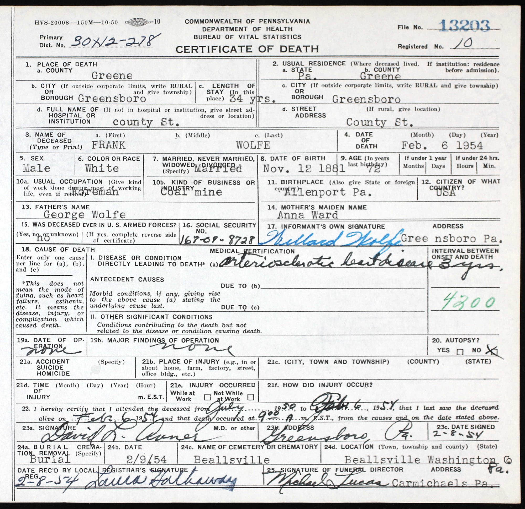 death certificate